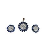 925 Sterling Silver Pendant Set with Blue Stones